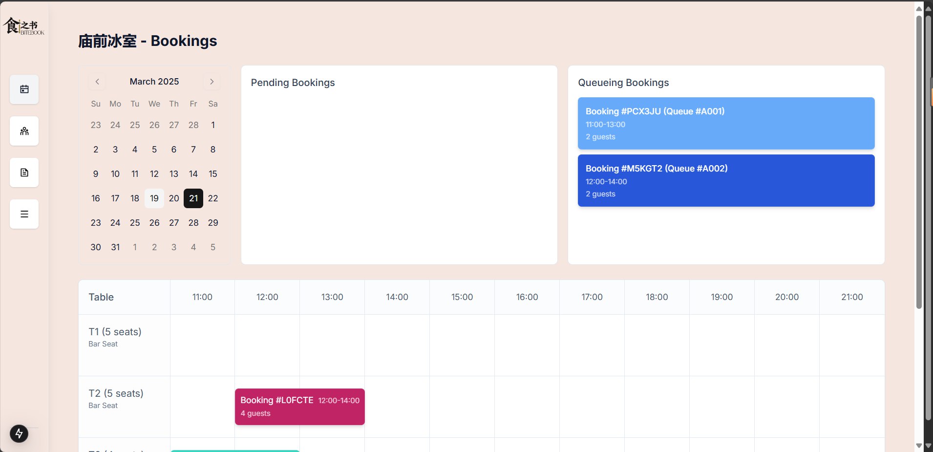 Dashboard - Bookings(Drag and Drop)